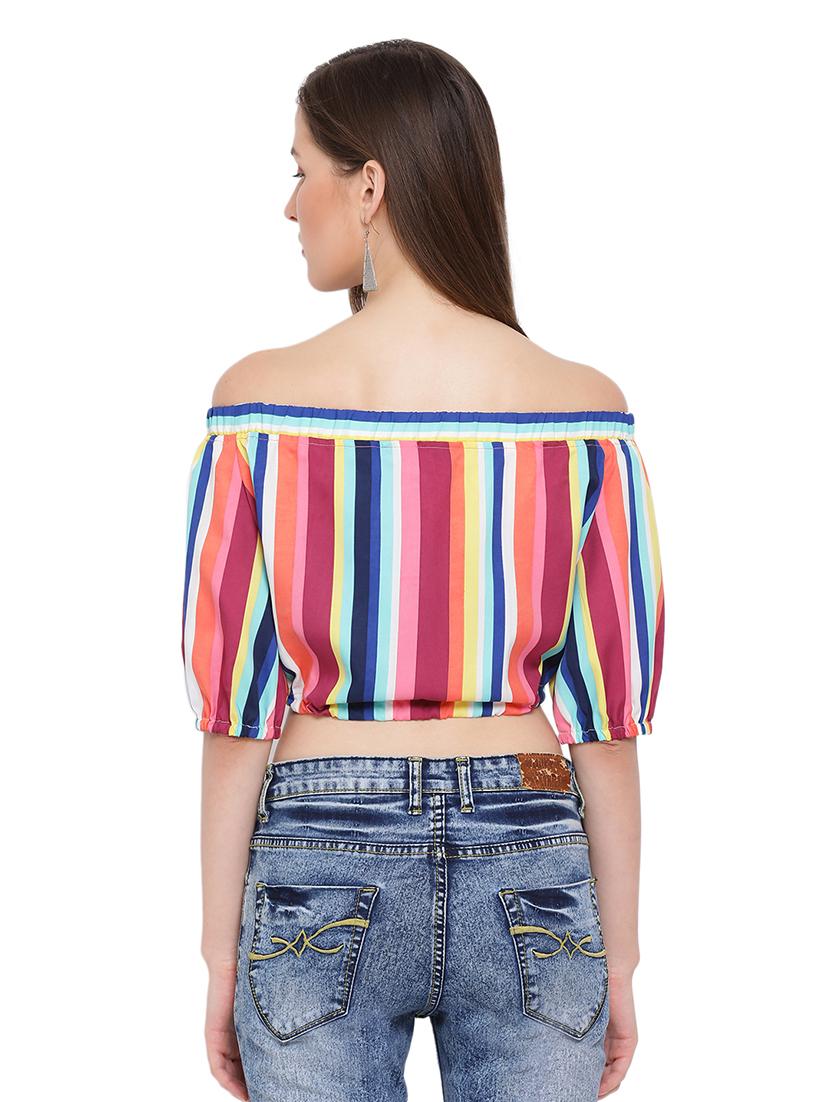 off shoulder striped top - 17843790 - Standard Image - 2