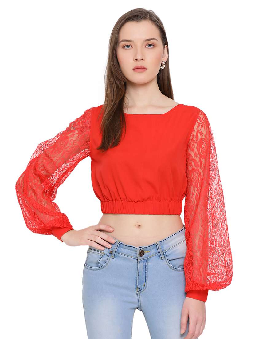 women's crop round neck top