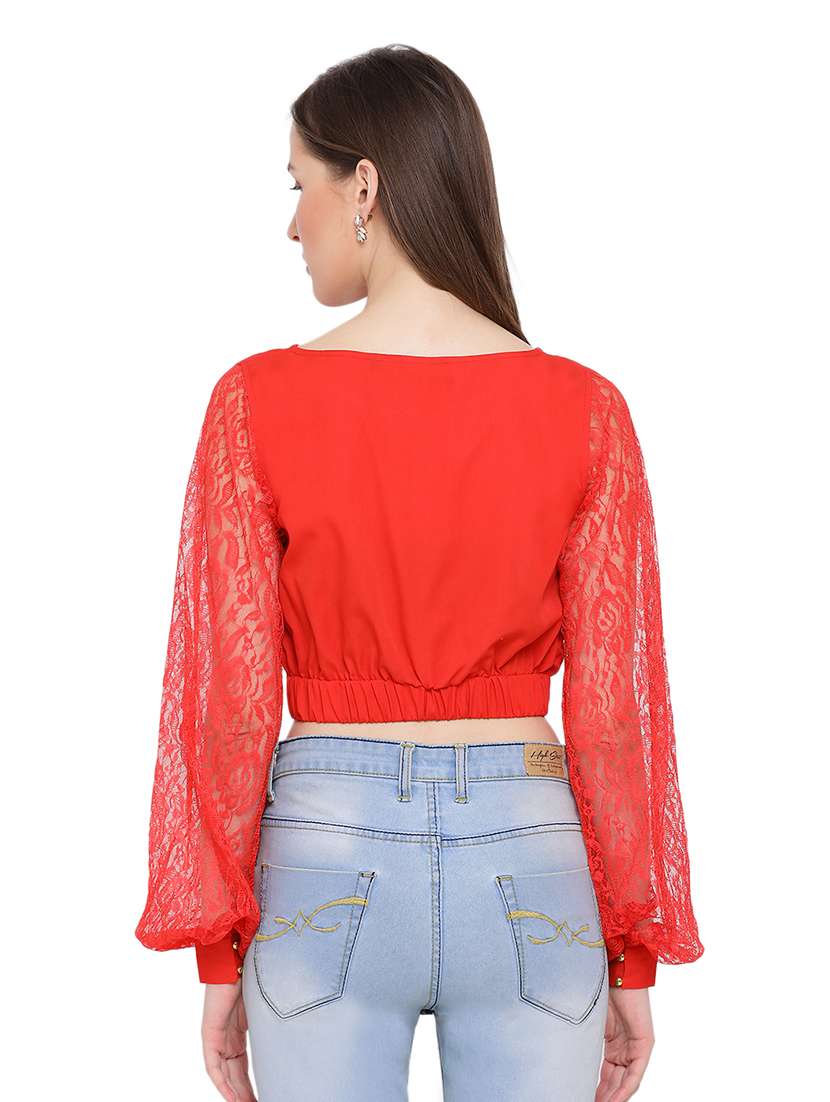 women's crop round neck top - 17843795 - Standard Image - 2