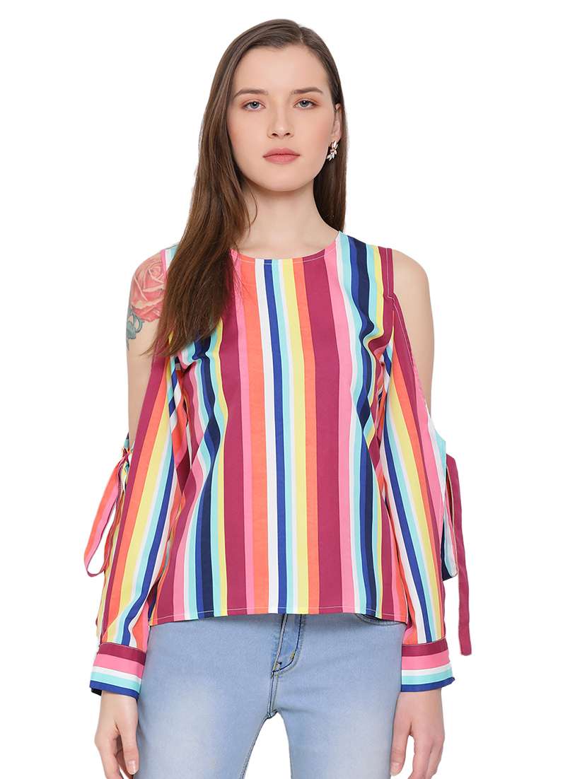 cold shoulder striped top 