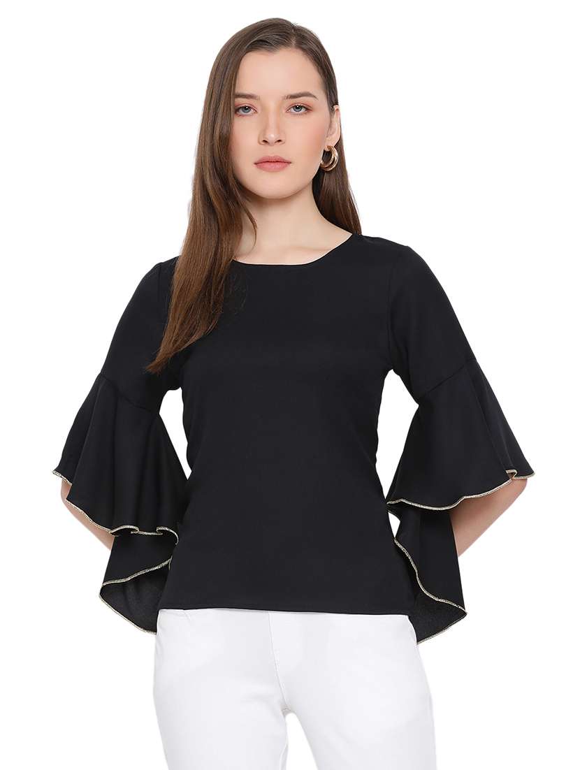 contrast piped bell sleeved top