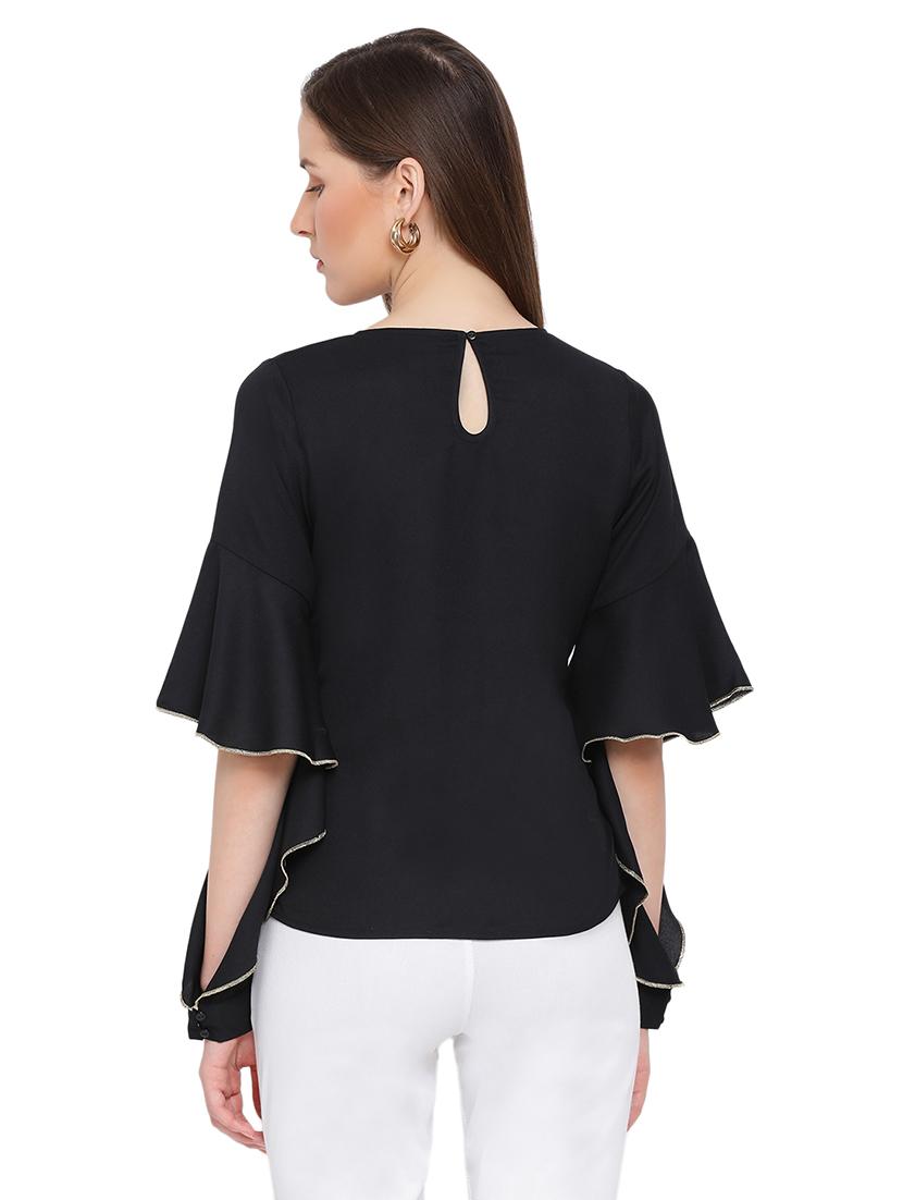 contrast piped bell sleeved top - 17843802 - Standard Image - 2