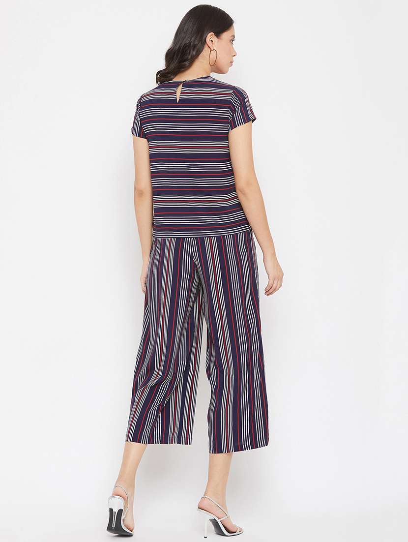 round neck striped top with palazzo set - 17844304 - Standard Image - 2