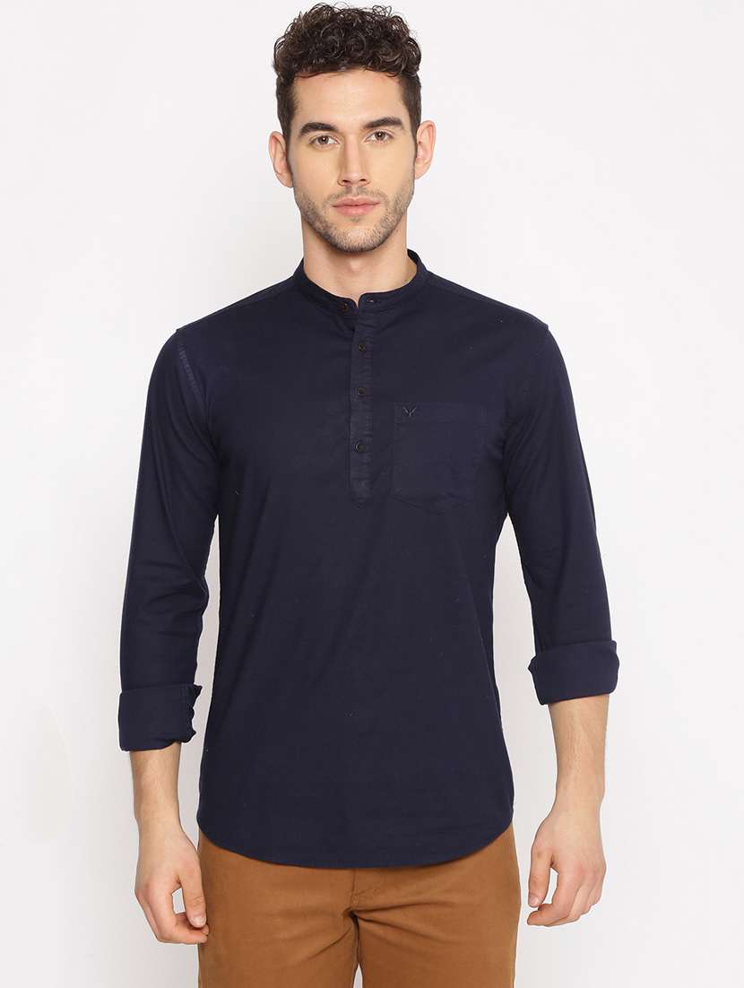 navy blue solid short kurta