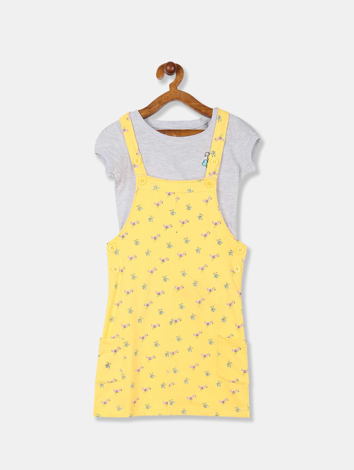 yellow printed dungaree