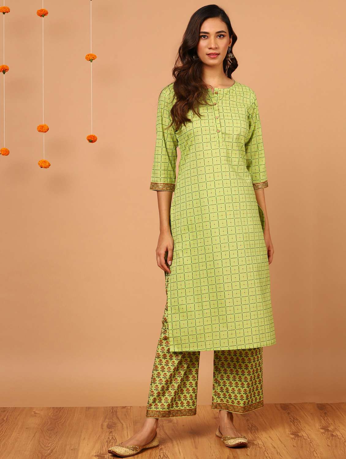 gold printed kurta palazzo set