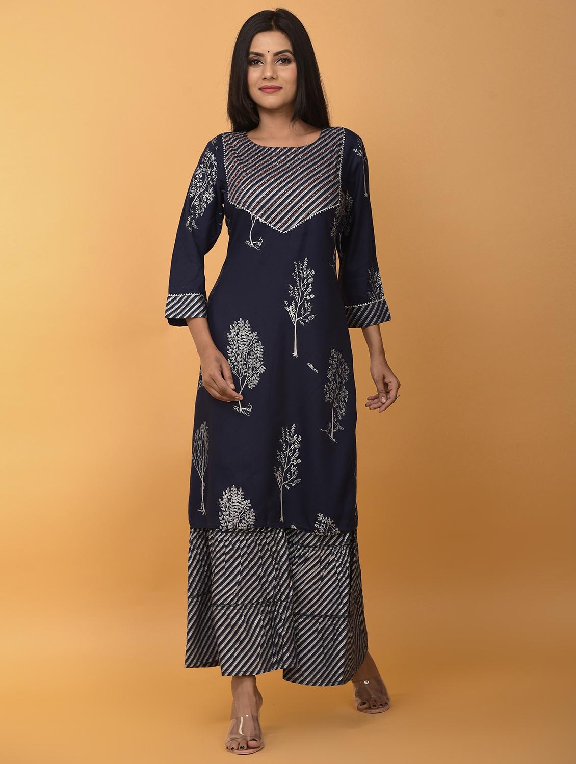 navy rayon kurta sharara set suit set - 17846594 - Standard Image - 2