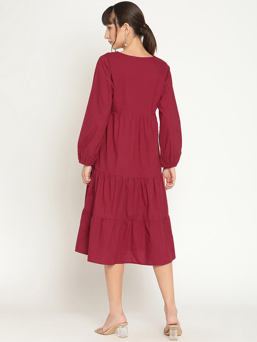 v-neck solid tiered dress - 17847088 - Standard Image - 2