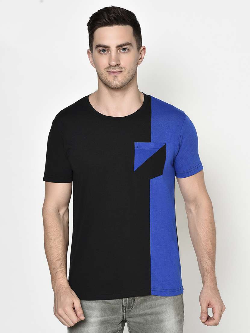 black color block cut & sew pocket t-shirt