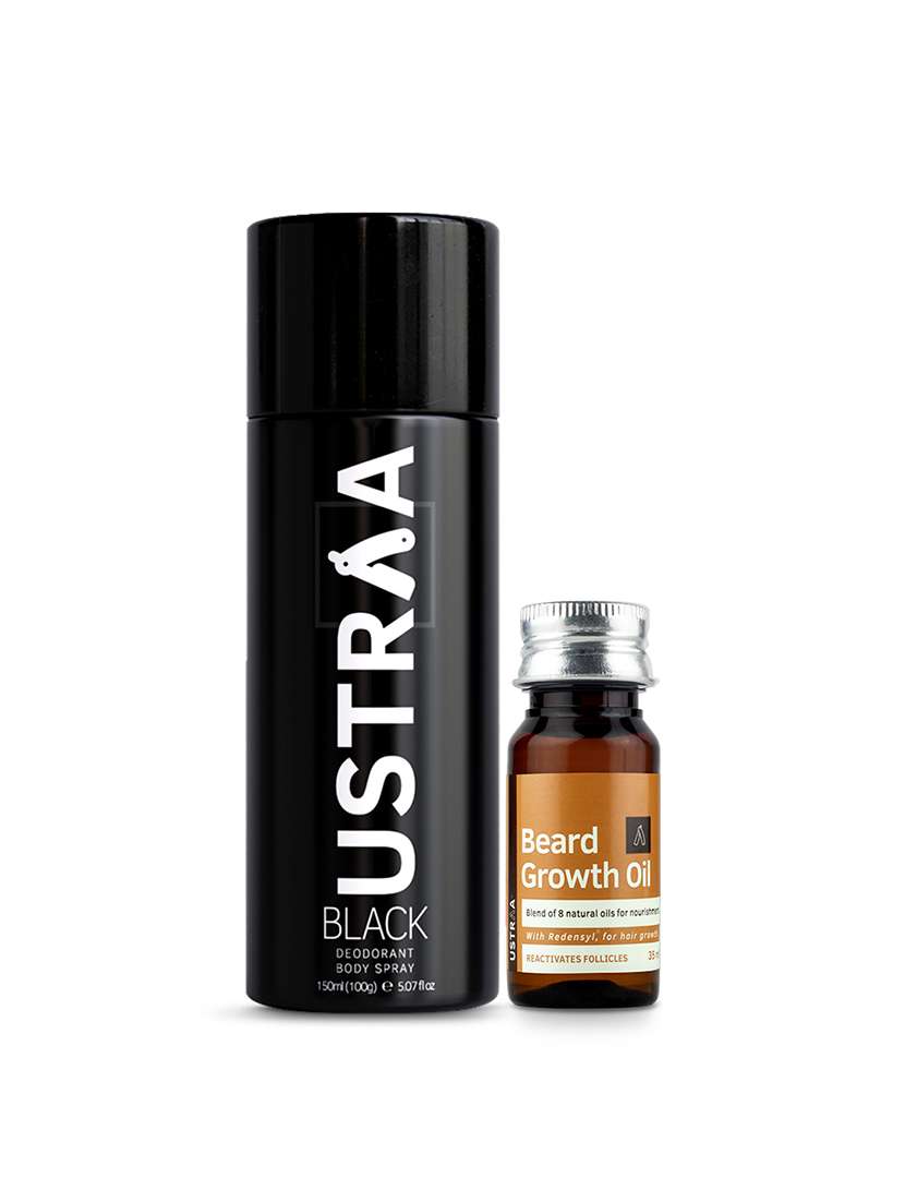 ustraa black deodorant - 150ml & beard growth oil - 35ml