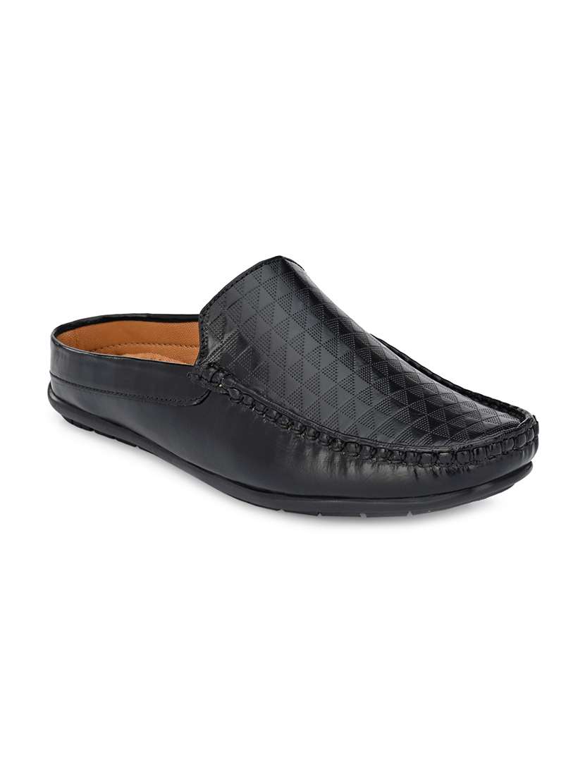 black leather slip on loafers