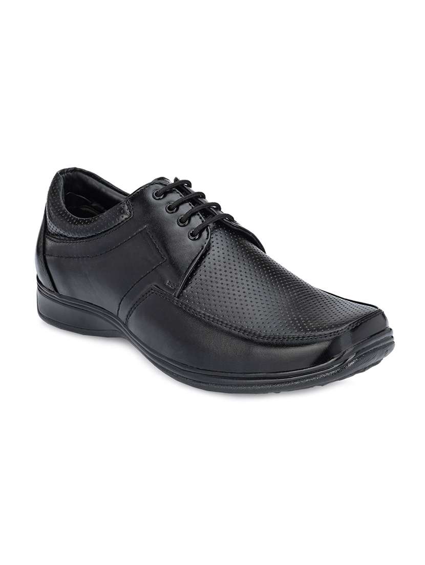 black faux leather laceup derbies