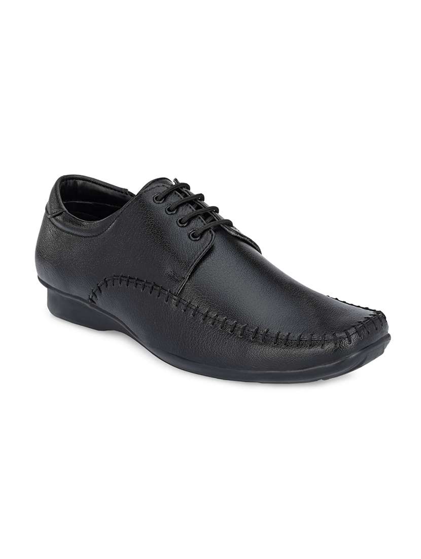 black faux leather laceup derbies