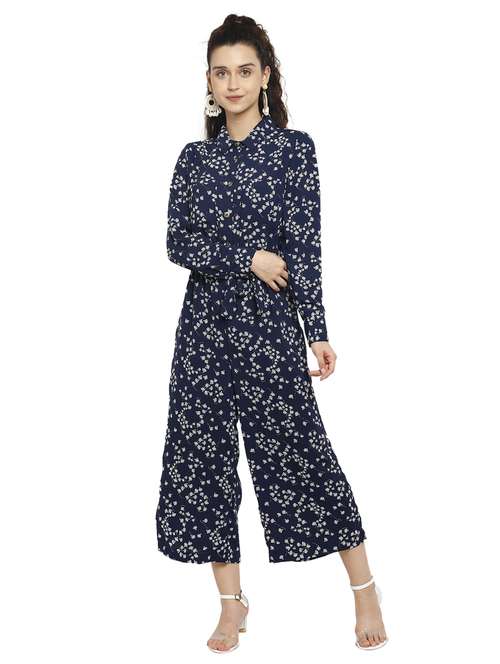 tie front floral full leg jumpsuit - 17851670 -  Standard Image - 0