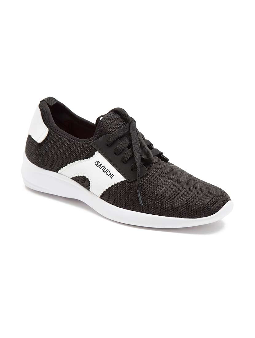 black mesh laceup sports shoes