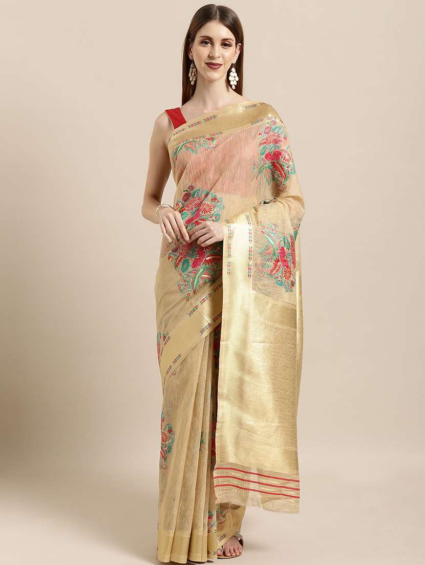 beige chanderi saree with blouse