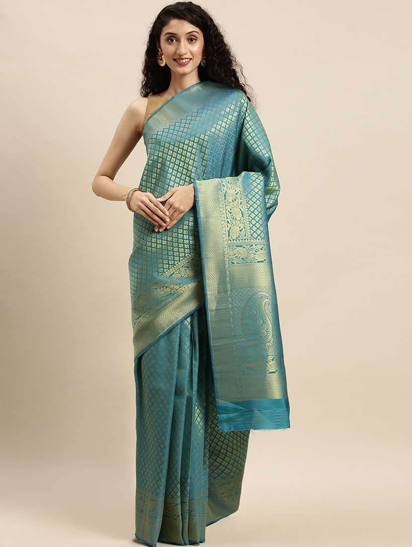 green silk blend saree