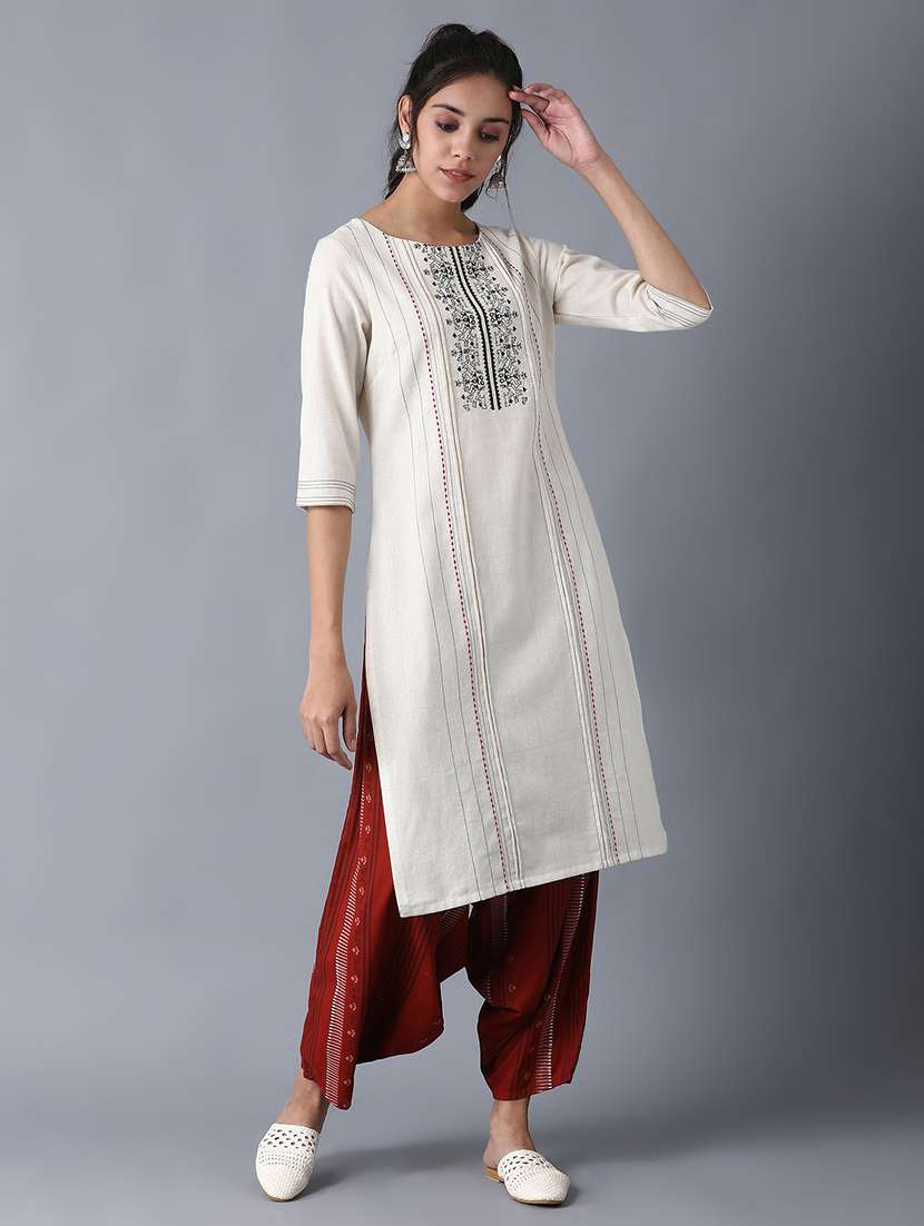 boat neck embroidered straight kurta