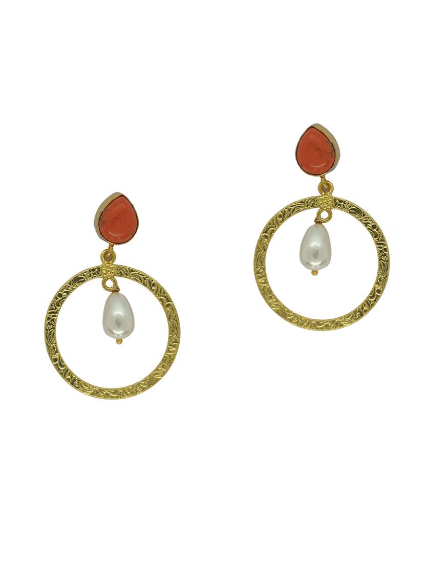 orange brass drop earring