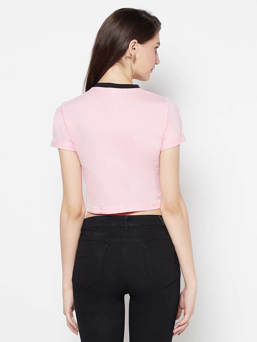 women's chest print crew neck t-shirt - 17853806 - Standard Image - 2