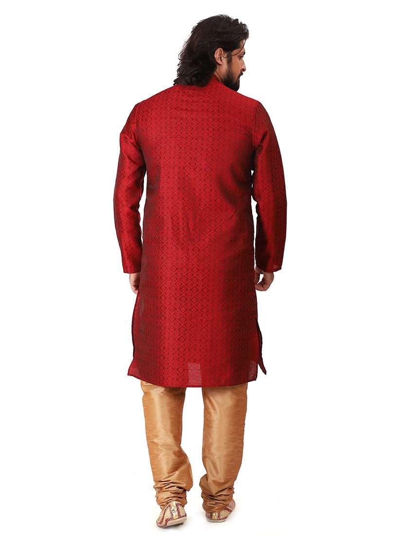 maroon jacquard kurta pyjama set - 17854159 - Standard Image - 2