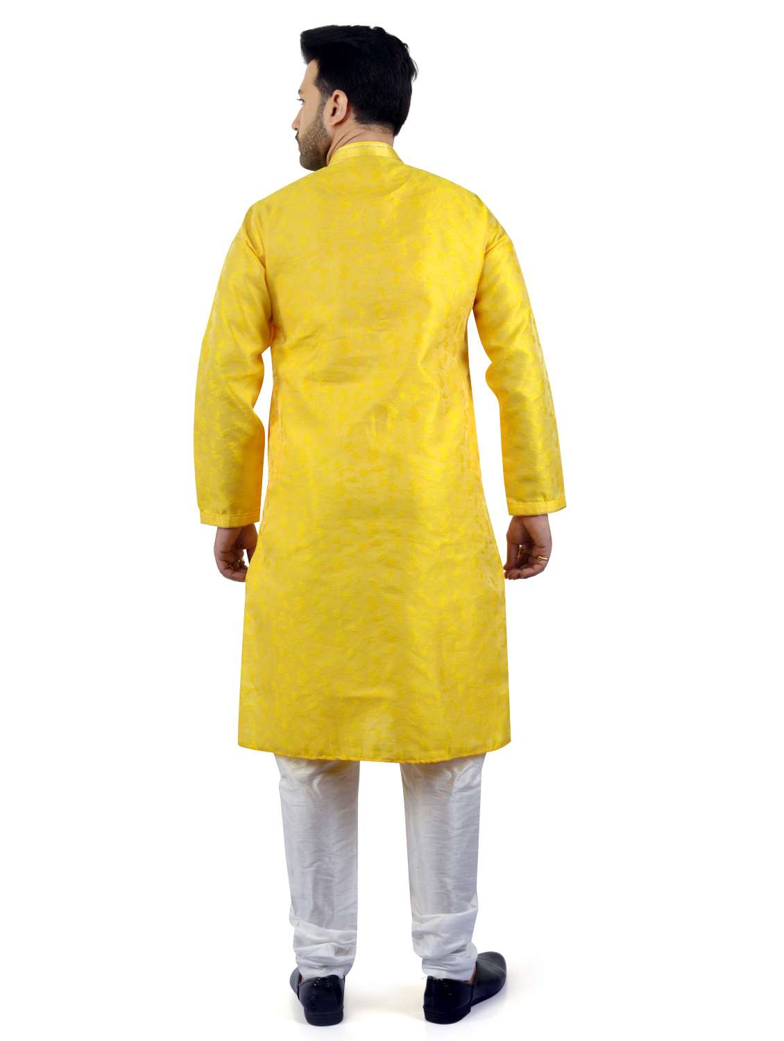 yellow jacquard kurta pyjama set - 17854164 - Standard Image - 2