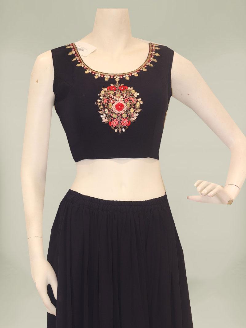 navy blue color georgette crop top - 17854874 - Standard Image - 2