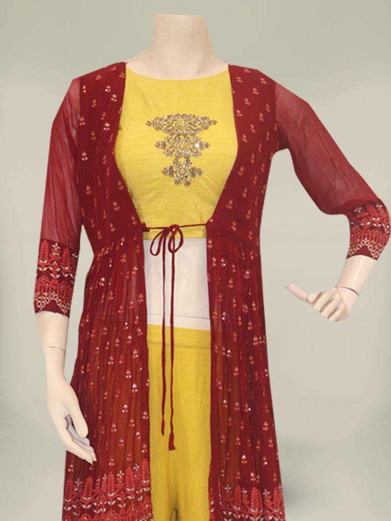 yellow color georgette crop top with - 17854893 - Standard Image - 2