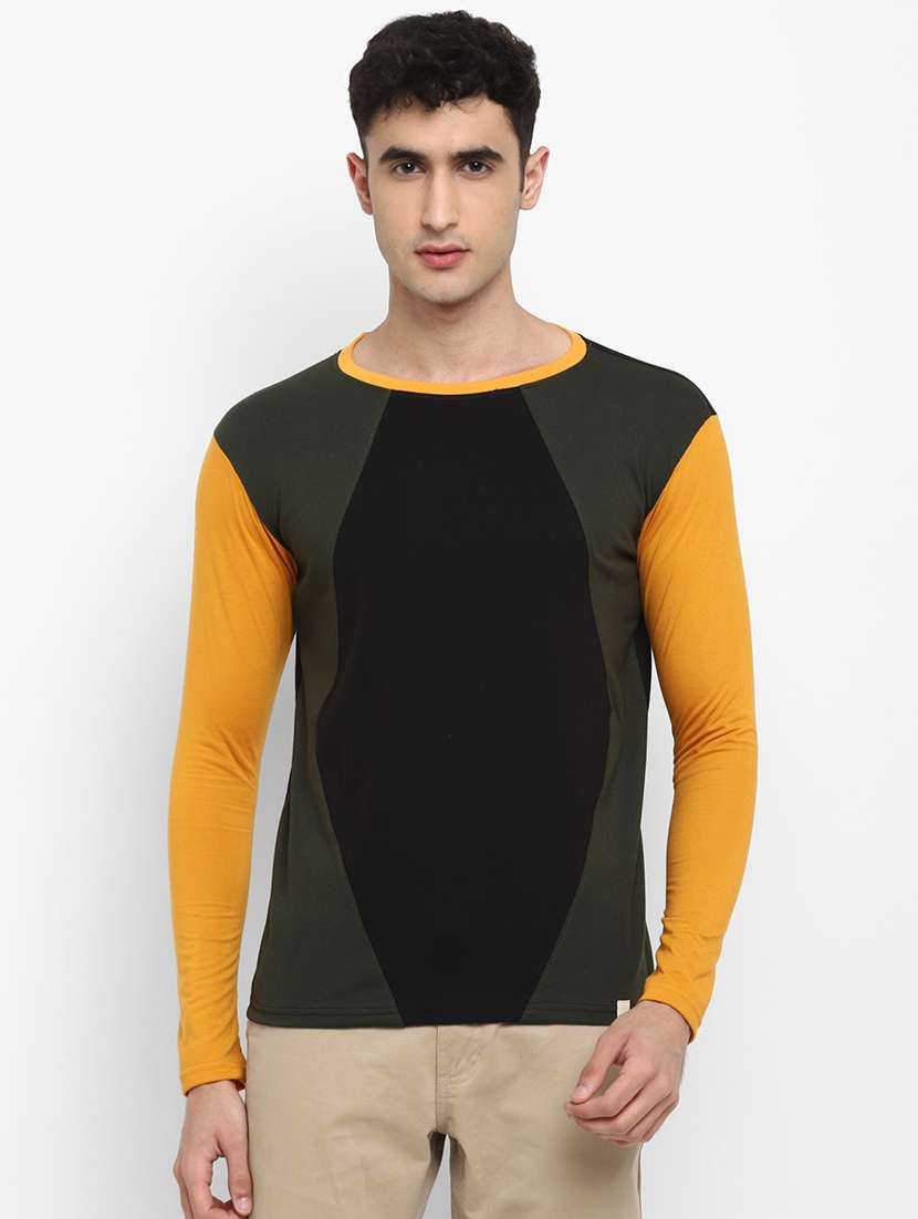 men color block long sleeve cut & sew t-shirt