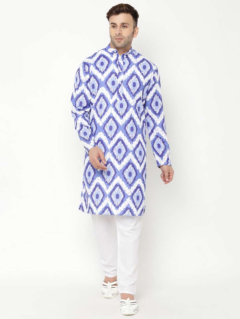 blue printed kurta pyjama set