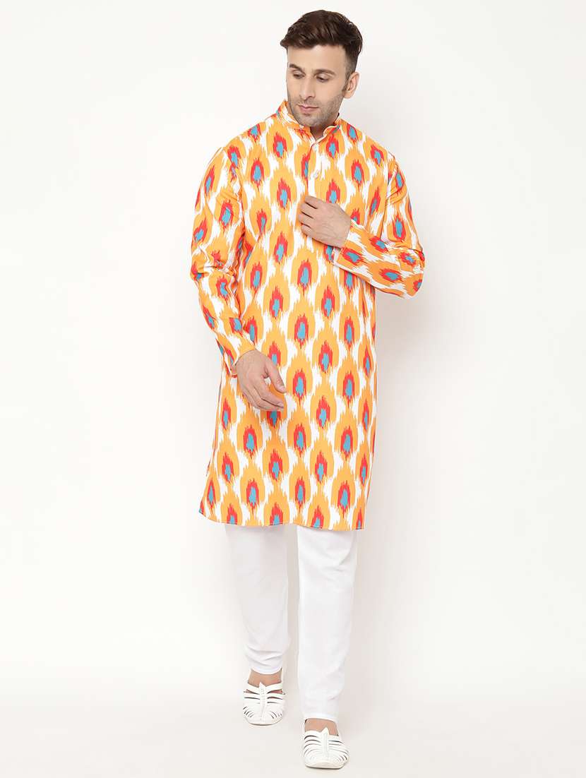 orange printed kurta pyjama set