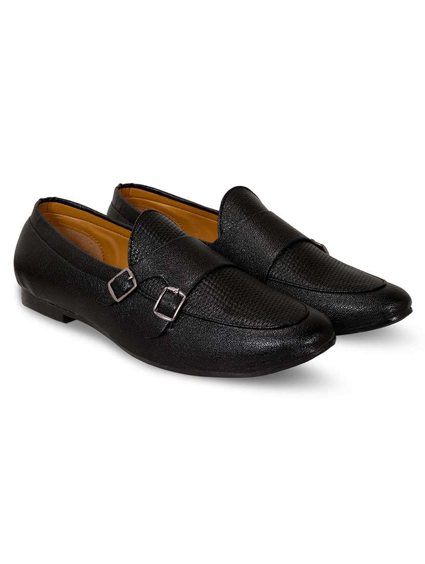black leatherette slip on monk straps