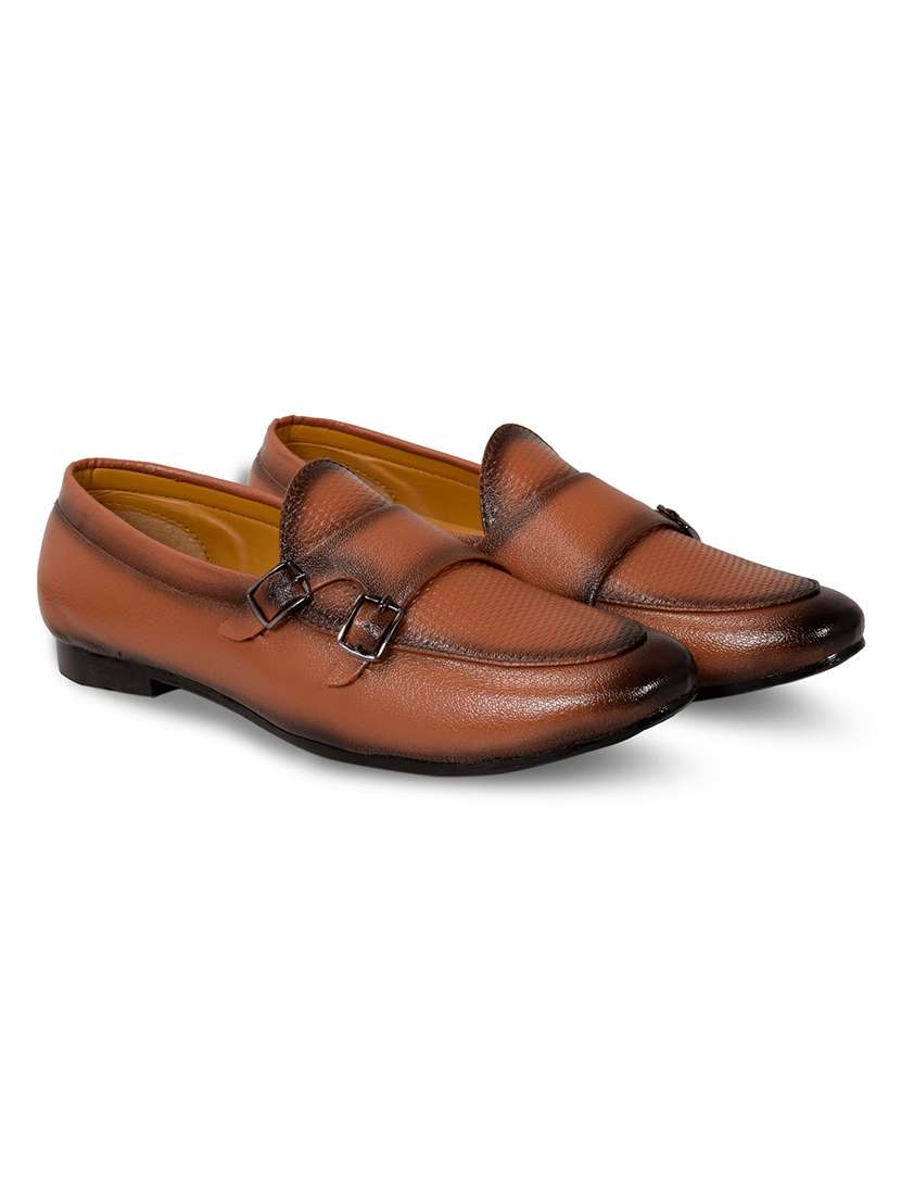 tan leatherette slip on monk straps