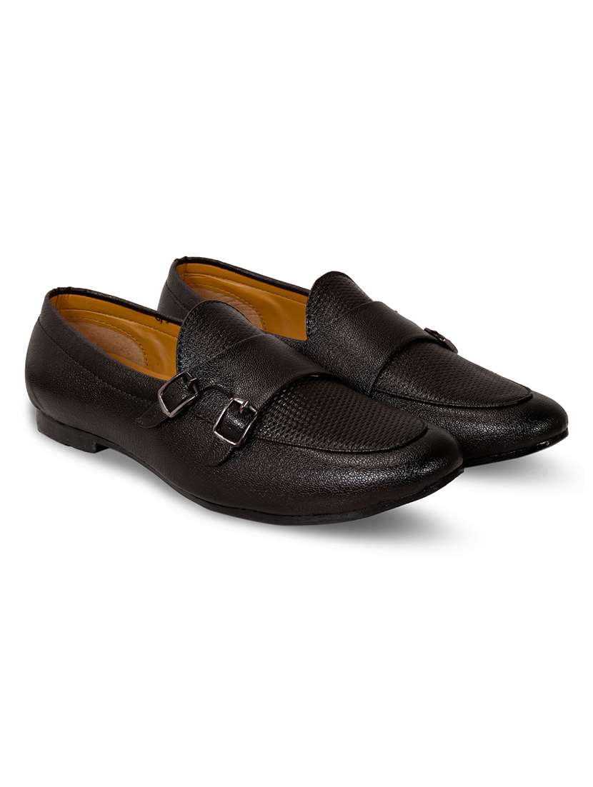 brown leatherette slip on monk straps