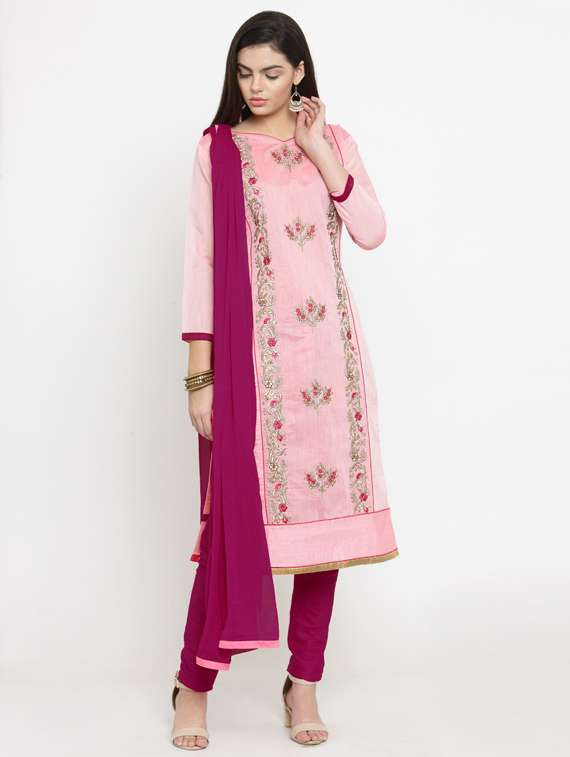 pink silk semistitched suit