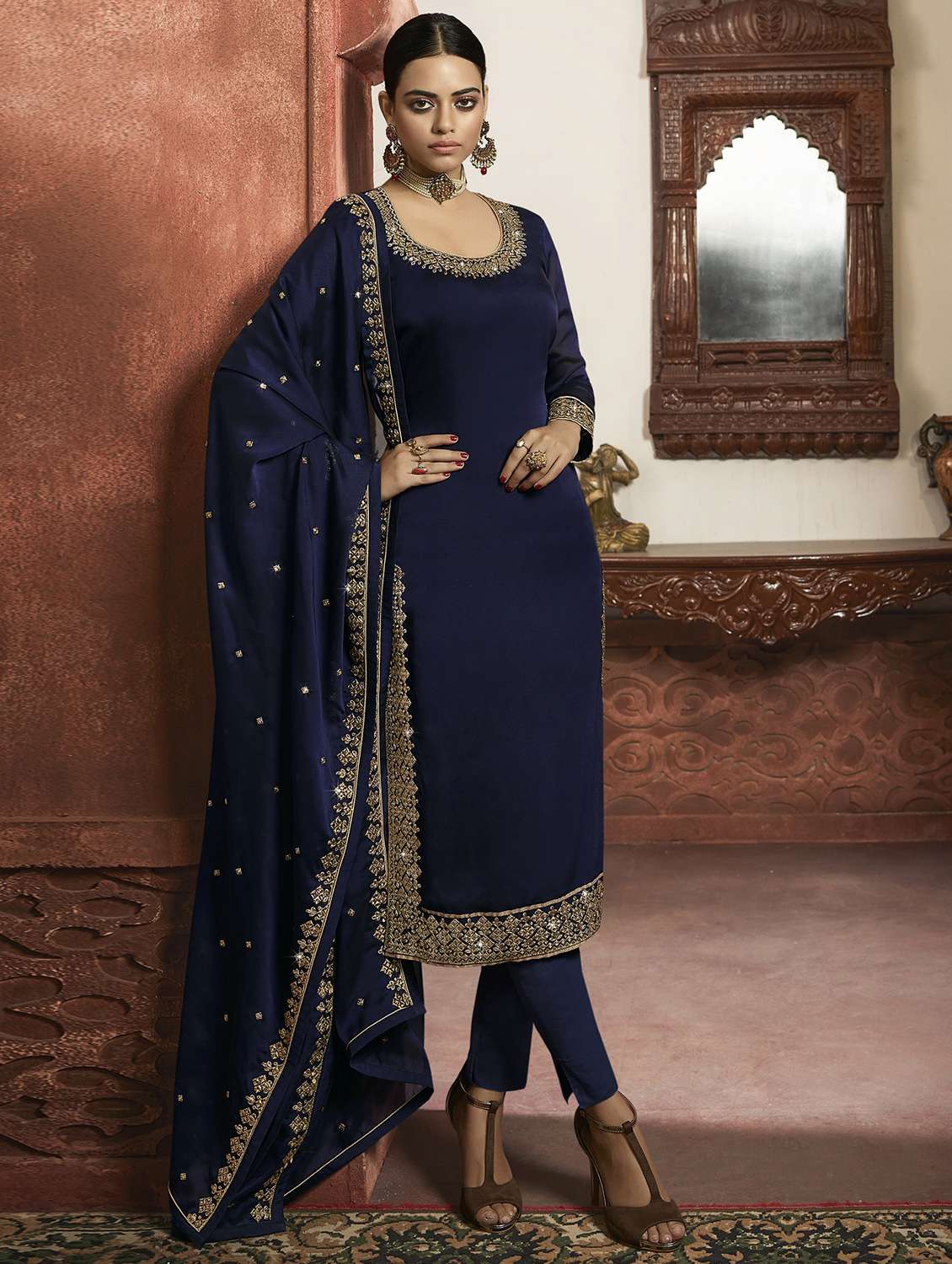 embroidered semi-stitched suit set 