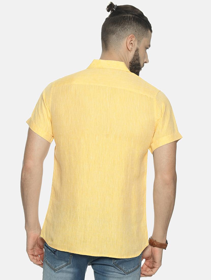 yellow solid linen casual shirt - 17859249 - Standard Image - 2