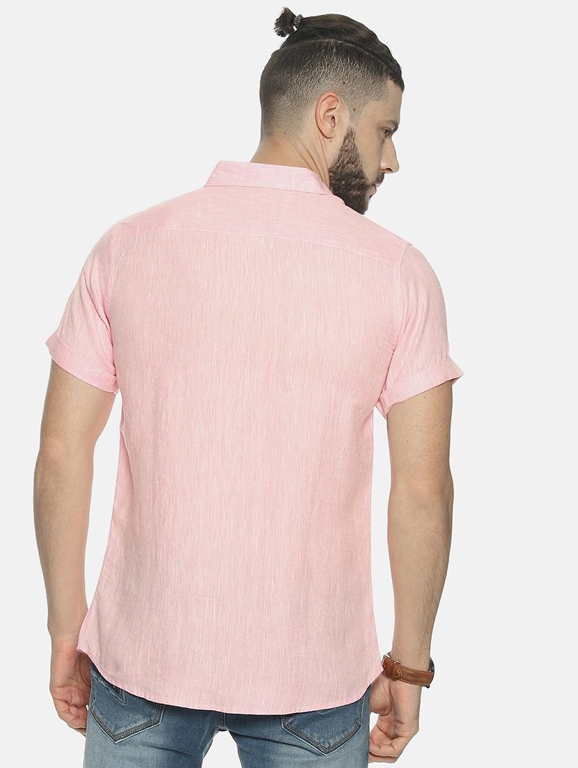 pink solid linen casual shirt - 17859253 - Standard Image - 2