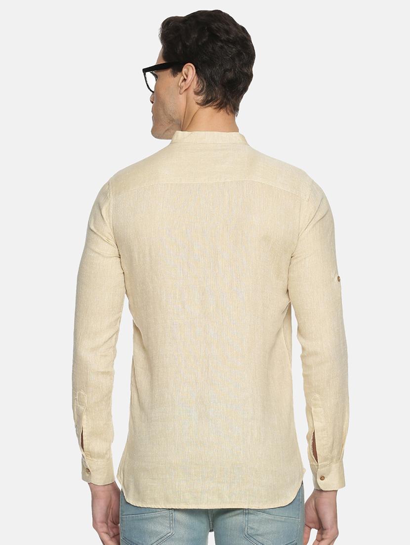 beige solid linen short kurta - 17860050 - Standard Image - 2