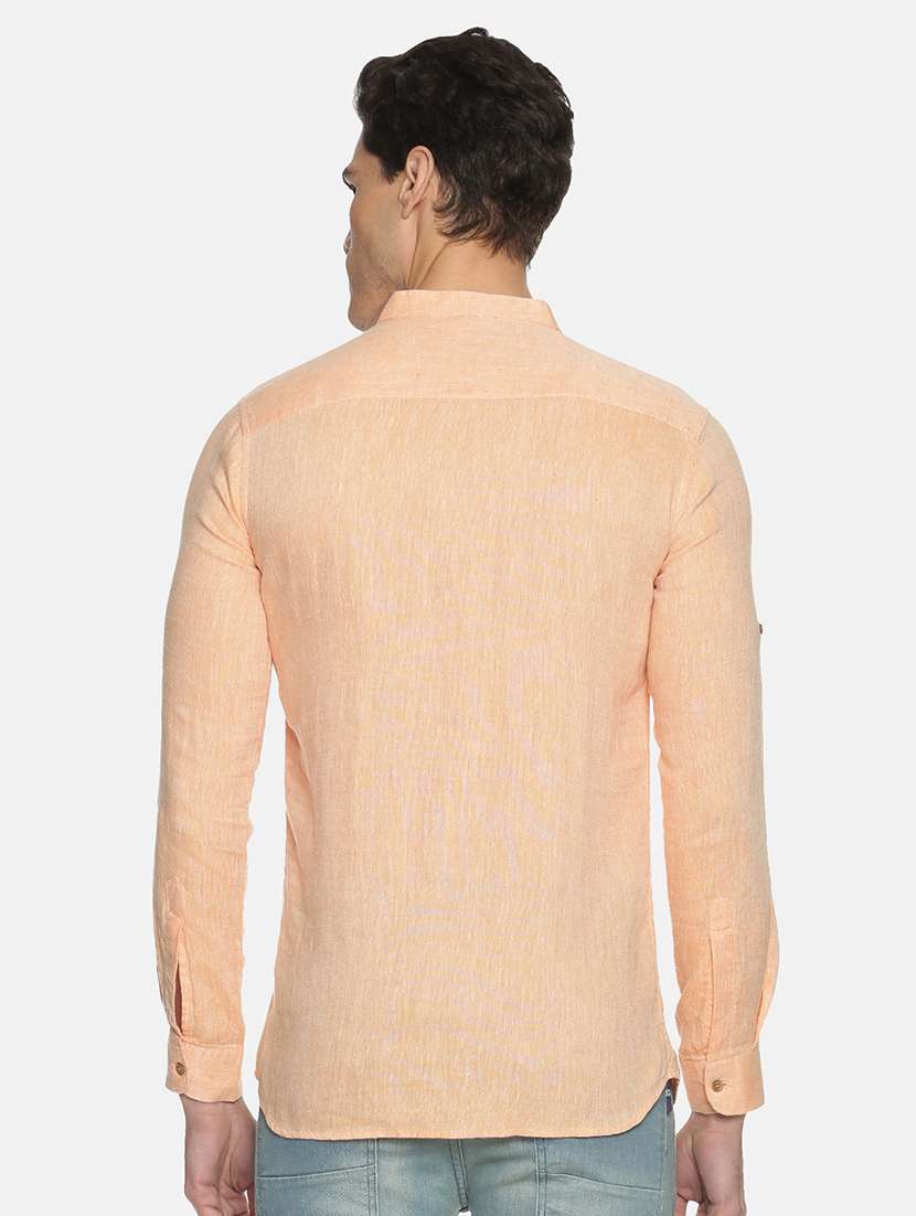 peach solid linen short kurta - 17860052 - Standard Image - 2