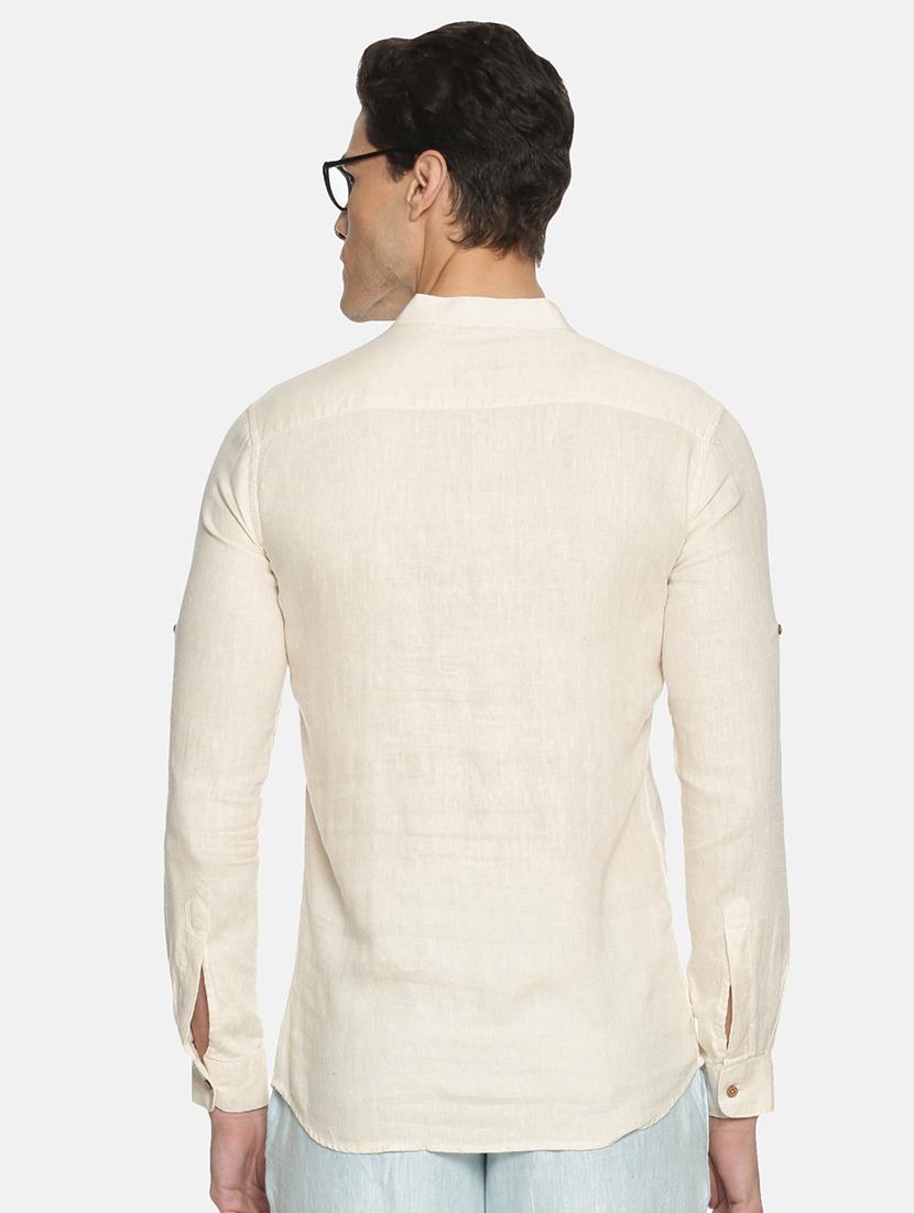 cream solid linen short kurta - 17860053 - Standard Image - 2