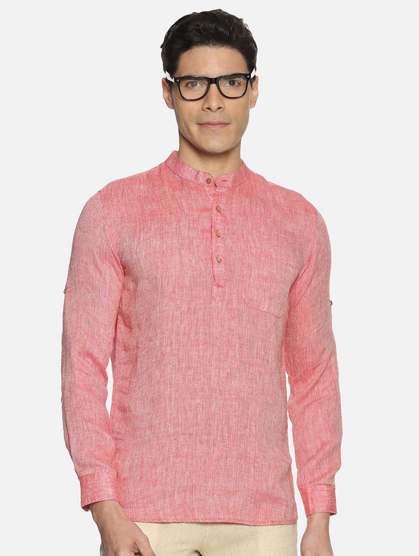 red solid linen short kurta