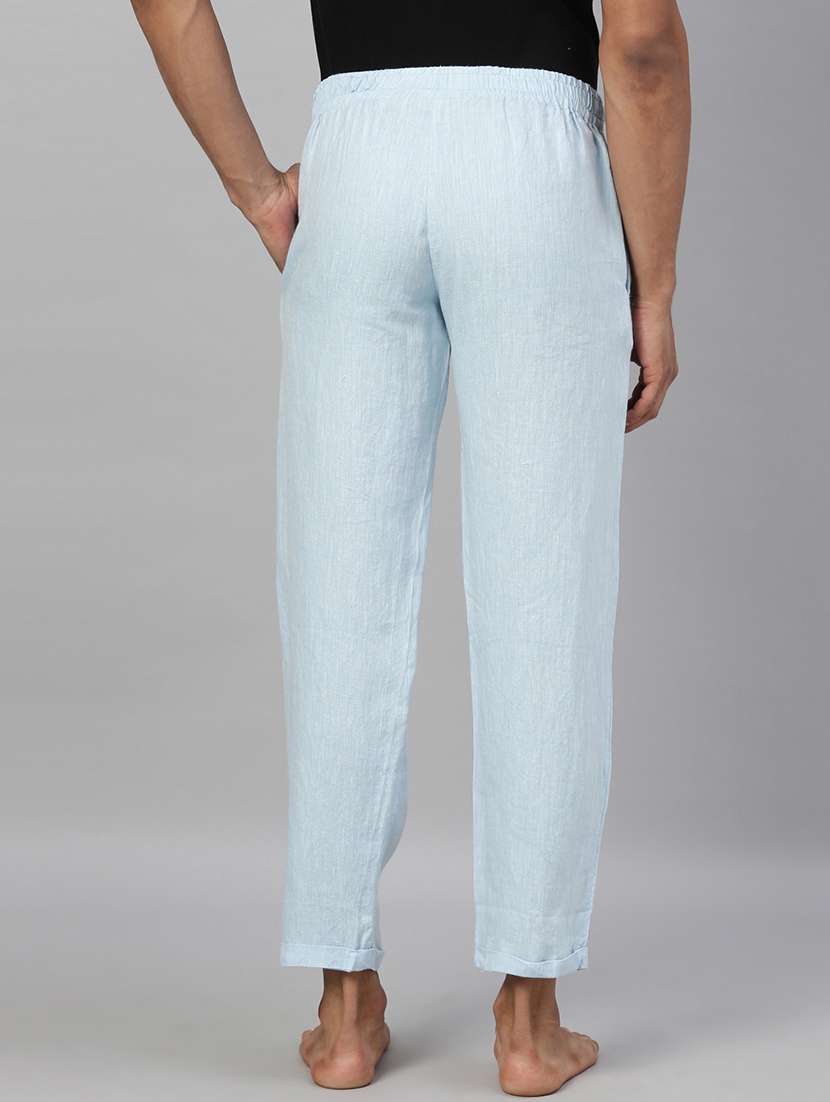 light blue solid linen pyjama - 17860265 - Standard Image - 2