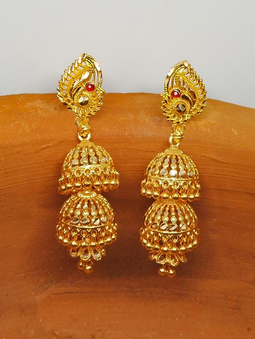 gold brass jhumka earring - 17860290 - Standard Image - 0