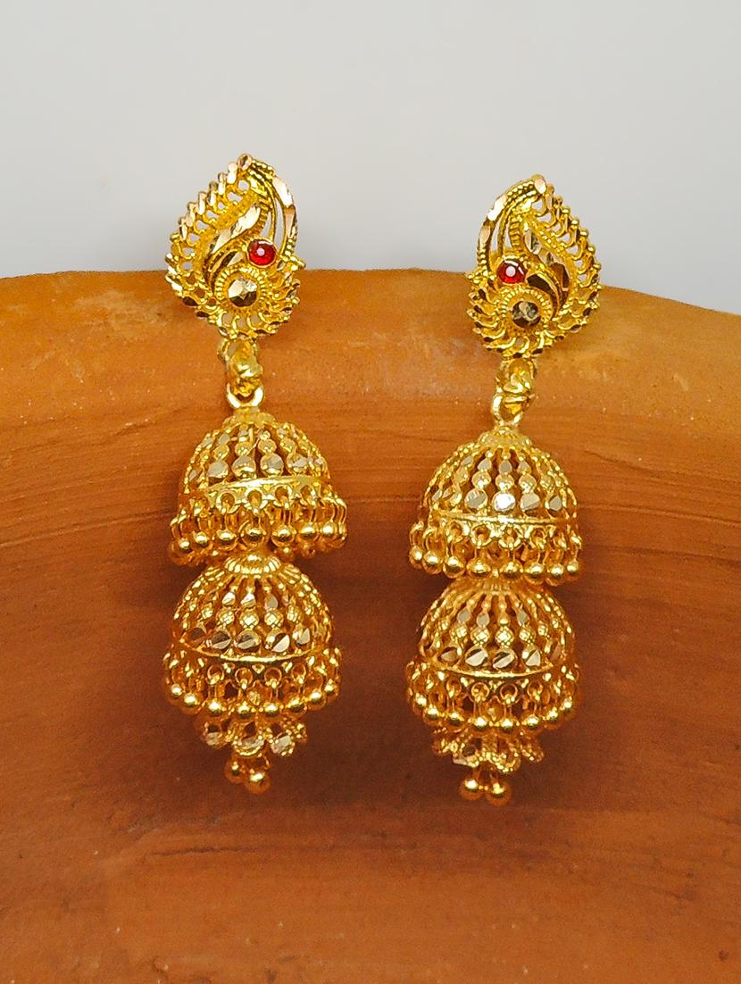 gold brass jhumka earring - 17860290 - Zoom Image - 0