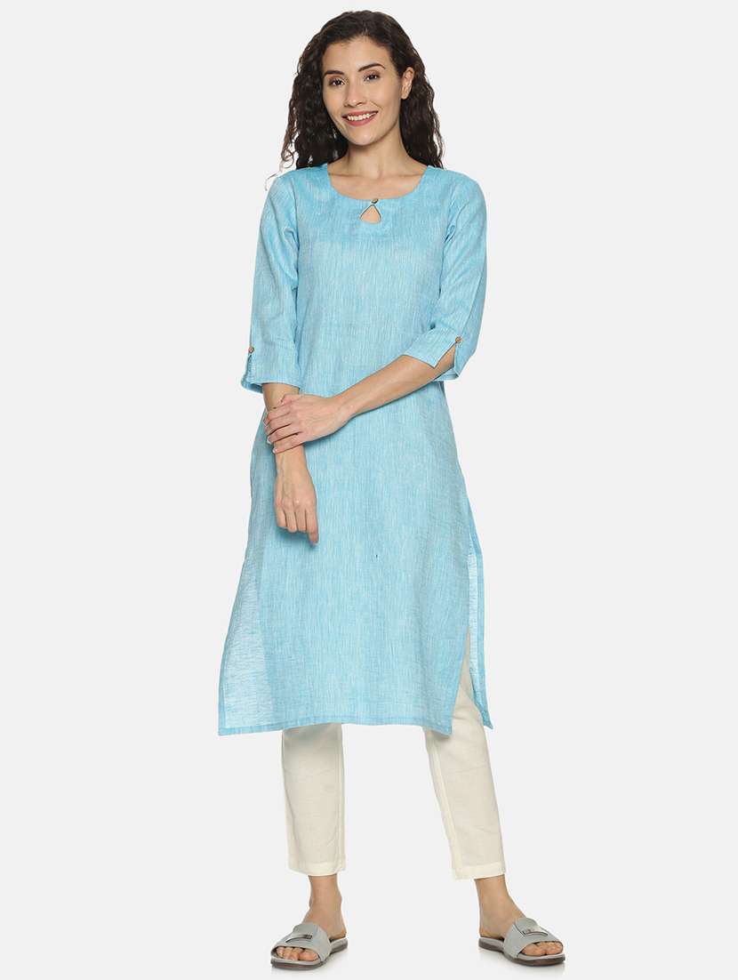 solid straight kurta - 17860566 - Zoom Image - 0