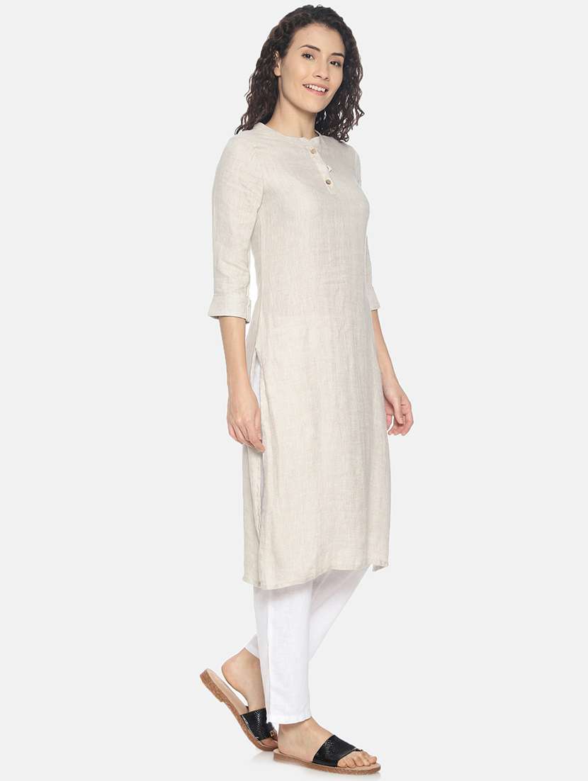 beige straight kurta - 17860570 - Standard Image - 2