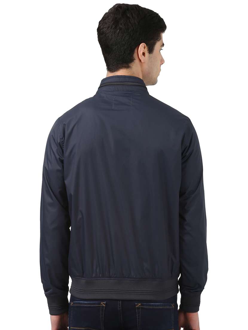 navy blue solid casual jacket - 17861706 - Standard Image - 2