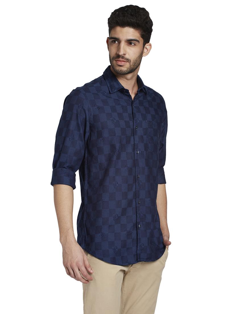 navy blue checkered casual shirt - 17861722 - Standard Image - 2