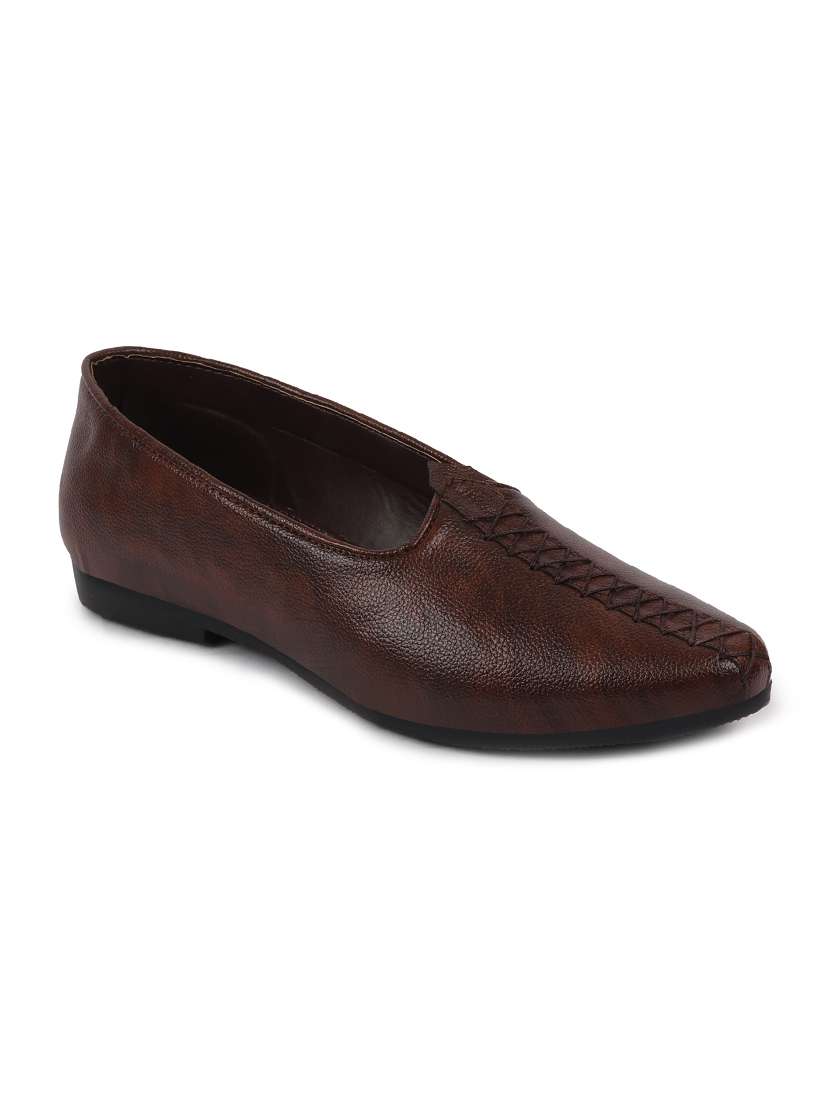 brown pu slip on jutis